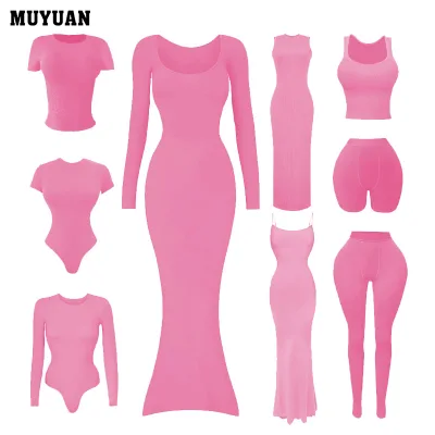 Custom LOGO Cotton Ribbed Jersey Legging Bodysuit tank Basic Dupes Sleeveless Dress 2 Piece Brand Sets for Women Loungewear