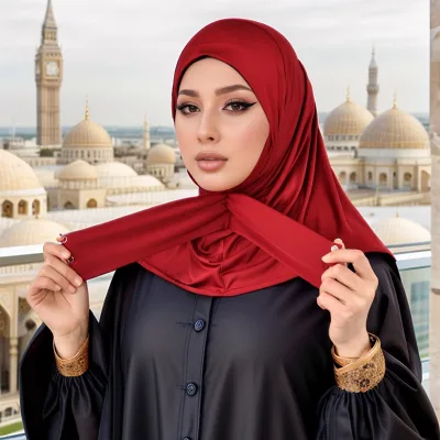 Modal Cotton Canvas Women's Muslim Hijab Ethnic Summer Headscarf with Two Buttons and Ties Inner Cap Straps Neck Scarf