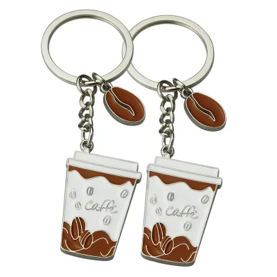 Hot Sale Coffee Promotion Souvenirs Customized Metal Pendants Creative Lacquered Coffee Bean Coffee Cup Keychain Gifts for Women