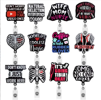Wholesale Custom Glitter Plastic Medical Letters Badge Reel Student Nurse Scrub Life Acrylic Badge Holder