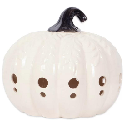 Ceramic Large Pumpkin With Leaves Lantern Decoration