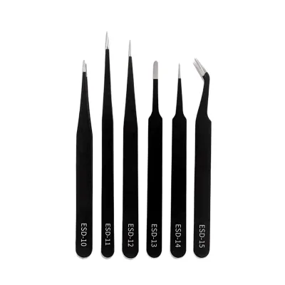 GI Wholesales High Precision Antistatic Tweezers Black Fine Tip Custom ESD Tweezer for Electronics PCB Mobile Phone Maintenance
