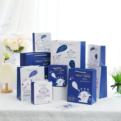 Klein Blue White Cardboard Creative Gift Bag for Return Handbag Clothing Shopping & Birthday Packaging