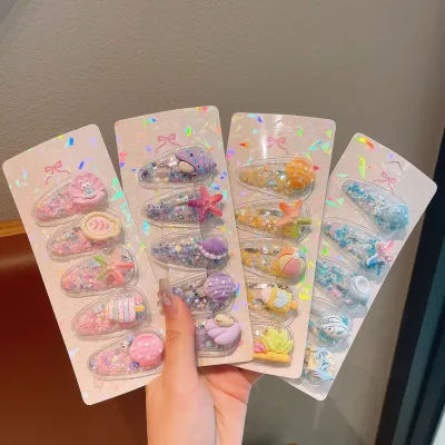 Children's Cartoon Starfish Hair Clip Quicksand Design Plastic Resin Princess Style for Girls Bang Side Hair Clips