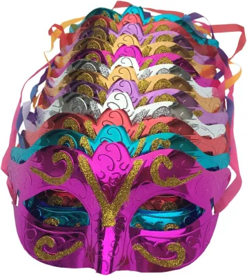 Arlai Pack of 12, Gold shining plated party mask wedding props masquerade mardi gras mask