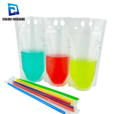 350ml 500ml 750ml Food Grade Matte Surface Stand up Double Zipper Custom Drink Bag Beverage Pouch with Punchable Straw Hole