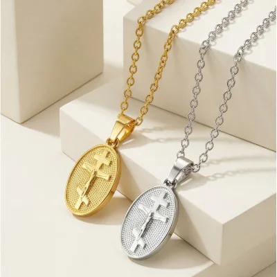 New European-style Vintage Stainless Steel Cross-shaped French Retro Fashion Pendant Necklace