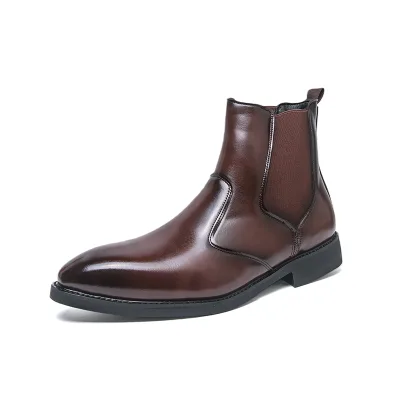 Men's Leather Boots-Light Weight Soft Comfort Ankle Slip-On for Autumn/Winter Business Casual & Formal Events