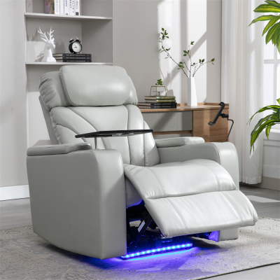 Home Theater AI Smart Extendable Reclining Chair Power Motion PU Leather Electric Power Single Recliner with USB Cup Holder LED