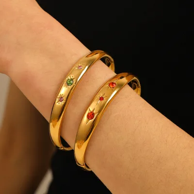 Fashion Gem Stainless Steel Luxures Women's Indian Bangles Jewelry Colorful Zircon Wholesale Ladies Bracelet ALN2512177