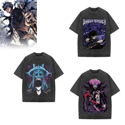 Wholesale Solo Leveling Sung Jin Woo Yoo Jin Ho Cosplay Color Printing Short Sleeve for Men Anime Wash T Shirt