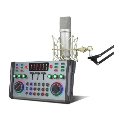 48V Sound Card Audio Set Interface External Usb Live Microphone Sound Card Function for Computer Pc Black Music Status