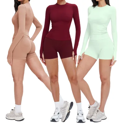 Women's 2-Piece Yoga Set Soft Nylon/Spandex Quick Dry Seamless Breathable Four-Way Stretch Eco-Friendly Butt Lift High Waist