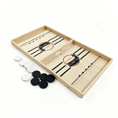 Wooden Eco-Friendly Sling Puck Game Desktop Battle Table Hockey Board Parent-Child Interactive Educational Gift Box Toy for