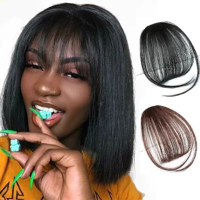 Brazilian Pieces Human Hair Short bob Wigs with Clip in Bangs Human Hair Bangs Fringe for Woman