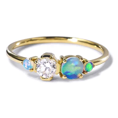Gemnel Reasonable Price 18k Gold Stacking Rings Opal 925 Sterling Silver