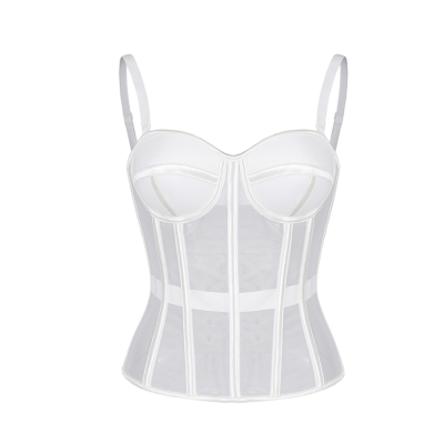 White Sheer Padded Cups Sexy Occasion Corset Wear with Straps