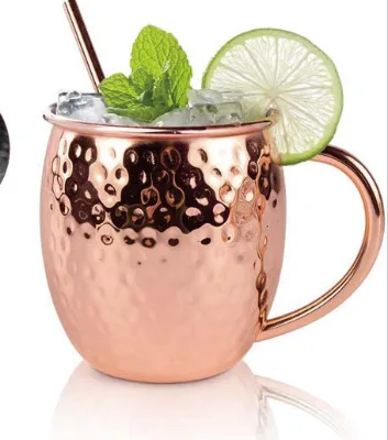 Hot Sale Copper Moscow Mule Mugs Hammered Cups Stainless Steel Heat Insulation Copper Plating Gold With Handles Mug Copper