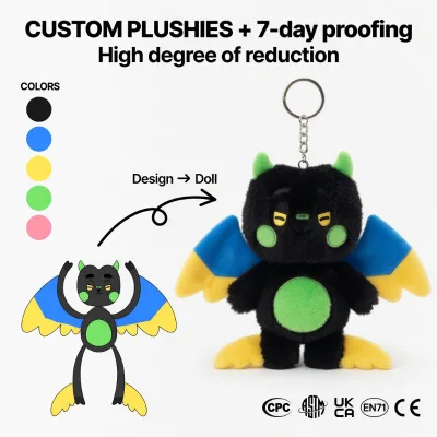 OEM ODM Bat Cat Plush Keychain Bag Pendant Low Moq Promotional Custom Soft Short-pile Plush Fabric Keyring Monster