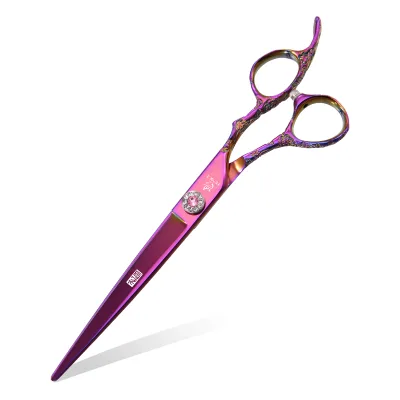 7/7.5/8Inch Romantic Purple Pattern Handle Pet Grooming Straight Shears Scissors for Big Dog