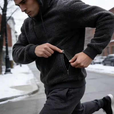 Men's Winter Tracksuit Warm Fleece Lined Hoodie and Sweatpants Set with Zipper Pockets Ribbed Hem for Outdoor Training Running