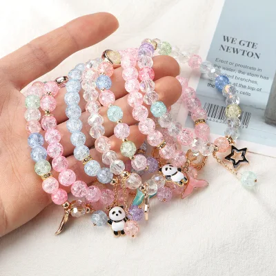 Crystal Beaded Bracelets Vintage Colorful Panda Star Luxury Bracelet Anime Bangles Charms Pendant Bracelet for Women Jewelry