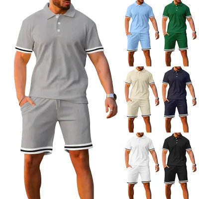 Wholesale Casual Male Summer Outfits Sports Polo Shirt and Jogger Shorts 2 Piece Set for Men