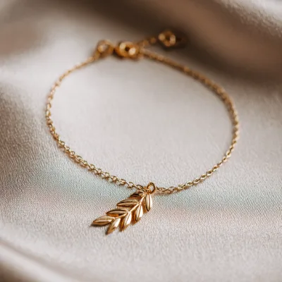 Minimalist natural olive leaf charm bracelet custom sterling silver 925 jewelry