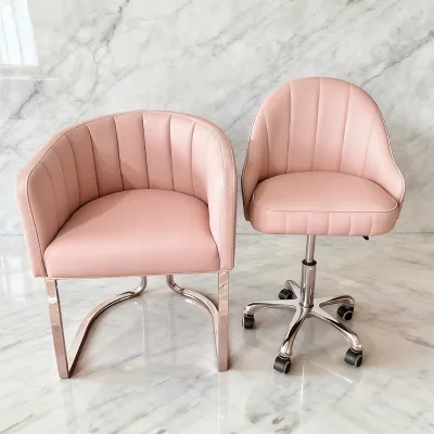 Modern Ergonomic Nail Technician Chair for Beauticians with Adjustable Station Seating Leather Upholstery and Aluminum Frame