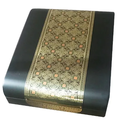 Matte Black Lacquer Finish Round Edges Metal Plate Lid Perfume Gift Box