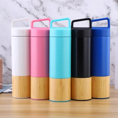 Customized Logo Double Wall Thermal Insulation Bamboo Thermos Drink Bottle New Design BPA Free Vacuum Water Bottle