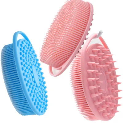 OEM Custom Food Grade Silicone Bath Body Brush Dual Sided Shower Scrubber Soft Massage Exfoliator Loop Handle for Wholesale