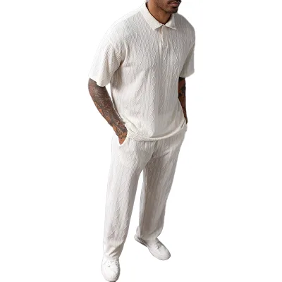 European and American Men's Spring and Summer Fashion Casual Polo Short Sleeved Shirt Long Pants Two-piece Set