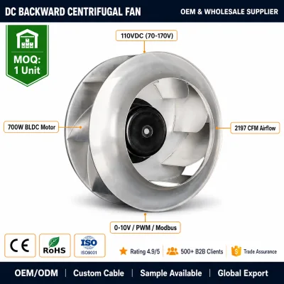 EC Backward Centrifugal Fan 110VDC 700W 310mm IP55 0-10V PWM Modbus RS485 for Industrial Ventilation