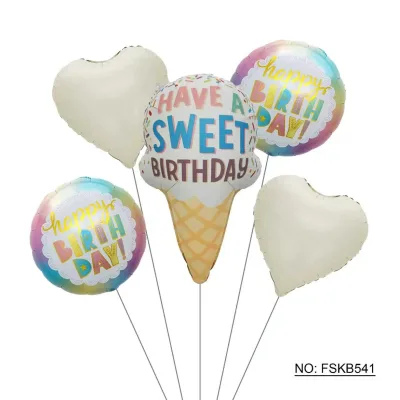 Cute Dessert Theme Metallic Foil Balloon Set Ice Cream Cone Heart Balloons for Birthday Graduation Halloween Party Decorations