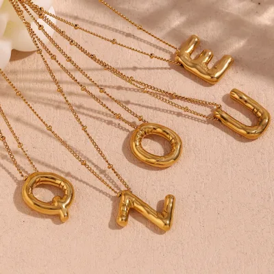 2024 Fashion Jewelry Necklaces Bubble Letter Necklace Gold Plated Stainless Steel Women Jewelry