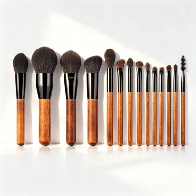 14pcs Professional Walnut Wood Handle Luxury Soft Synthetic Bristle Fan Brush Wholesale Full Face Foundation Makeup Brush Set
