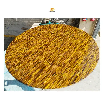 Round Semiprecious Stone Countertop Tiger Eye Stone Table Top for Luxury Furniture