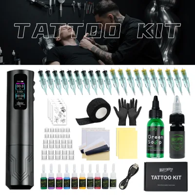 Wireless Tattoo Pen Machine Kit with Soap Inks Full Tattoo Set