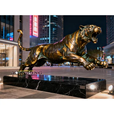 Running Big Tiger Statue Life Size Big Animal Sculpture Garden Decor Bronze Sculpture Decoration Lawn