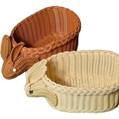 New Design Lovely White Rabbit Shape Decorative Ester PP Rattan Fruit Egg Storage Basket