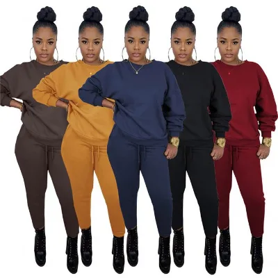 B5207-Winter Thicken Pullover Sweatshirt and Sweatpants Set Womens 2 Piece Jogger Set
