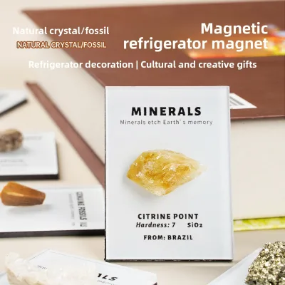 Natural Crystal Rough 21-Piece Fossil Mineral Specimen Magnetic Refrigerator Sticker Yellow Crystal Creative Home Decoration