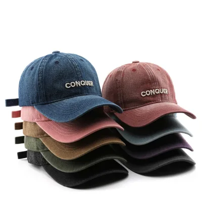 Japanese-style Unisex Spring/Autumn Retro Denim Baseball Cap Letter Embroidery 6-Panel Design for Outdoor Sun Protection