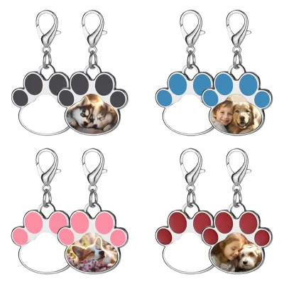 4 Colors Creative Cat Paw Shape Keychain Sublimation Blank Metal Keyring DIY Pet Animal Key Pendant