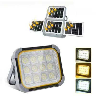 Solar LED Multi-Faceted Floodlight Outdoor Lamp IP66 Waterproof High Brightness Energy Saving Four-Sided Foldable Solar Panels