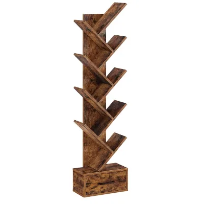 Engineered Wood Tree Bookshelf with Drawer
