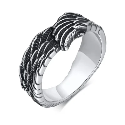 Retro Goth Men's Vintage Stainless Steel Feather Angel Wing Rings