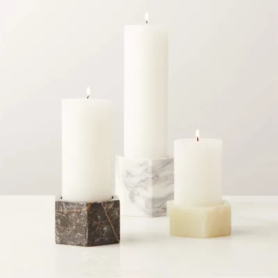 Nordic Home Decor Natural Marble Homewares BLACK  Stone Decorative PILLAR CANDLE HOLDER
