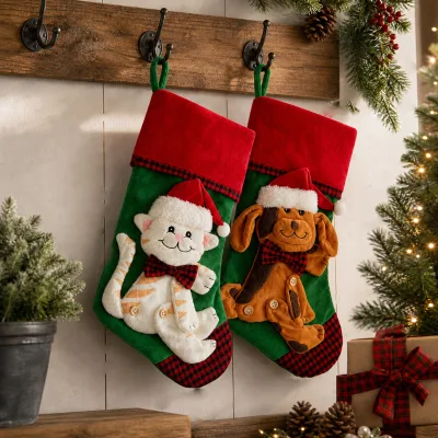Large Size Xmas Party Decorations Pet Puppy Cat Design Stockings for Fireplace Trees Home Deco Candy Bag Christmas Stockings